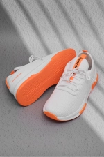 Men Women White and Orange Breathable Lightweight Mesh Running Sneakers Photograph-4
